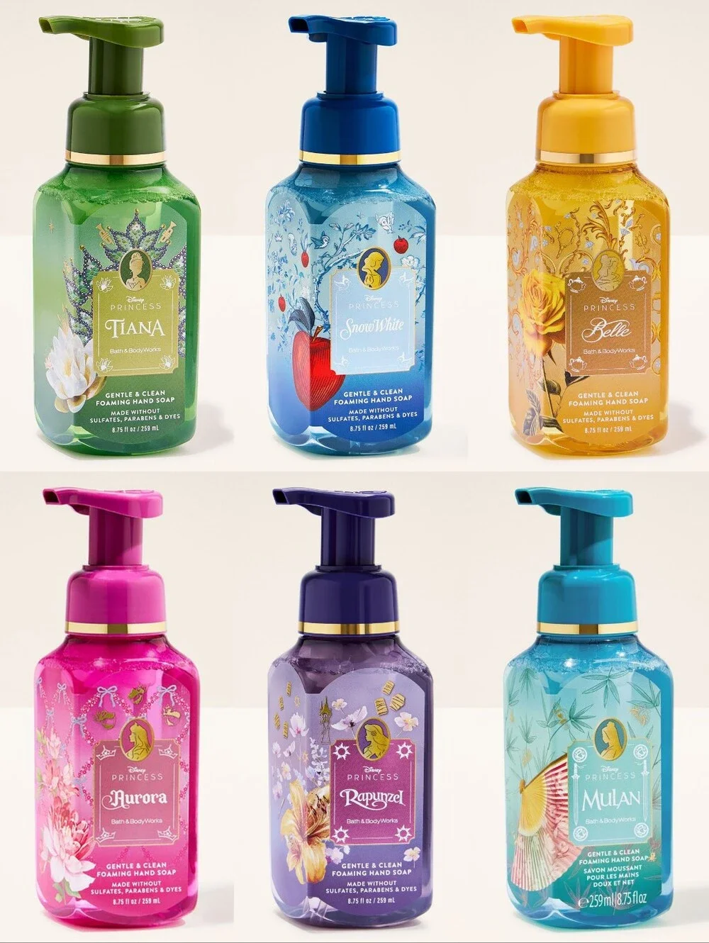 Bath Body Works Disney Princess Gentle Foaming Hand Soap Set of 6 NEW Rare